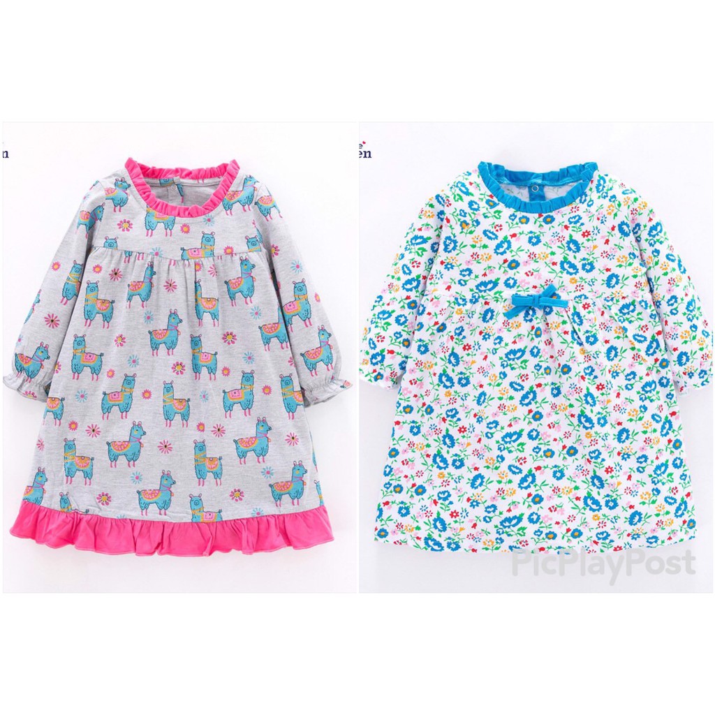 VÁY LITTLE MAVEN BÉ GÁI DÀI TAY CỔ BÈO HỌA TIẾT HOẠT HÌNH NGỘ NGHĨNH ĐỦ SIZE 2-6T