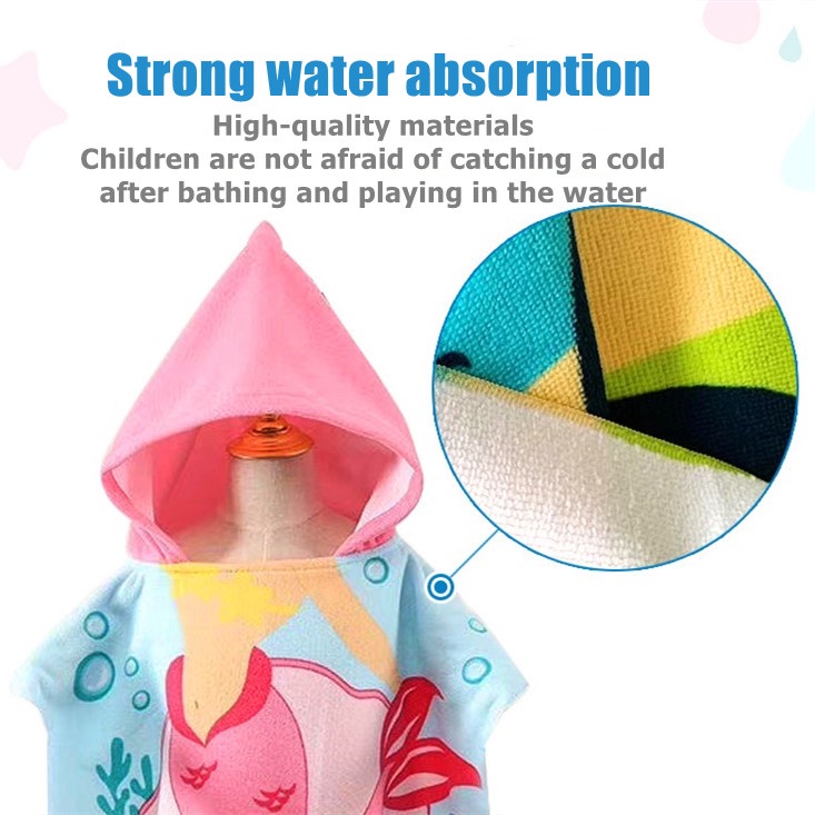 Khăn tắm dạng áo choàng có mũ trùm đầu họa tiết hoạt hình dễ thương kích thước 60*120cm tiện dụng cho bé