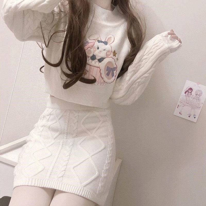 Áo Sweater Dệt Kim Ngắn Phong Cách Nhật Bản Thời Trang Mùa Thu Mới