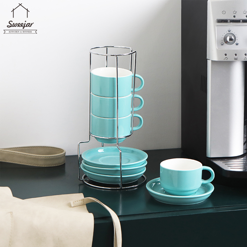 Bộ tách cà phê espresso SWEEJAR làm bằng gốm sứ với giá đỡ kim loại