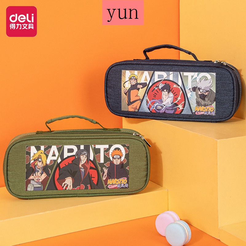 Túi Vải Canvas 3 Ngăn Đựng Bút In Họa Tiết Hoạt Hình Naruto Shippuden Có Quai Đeo Thắt Lưng Đa Năng