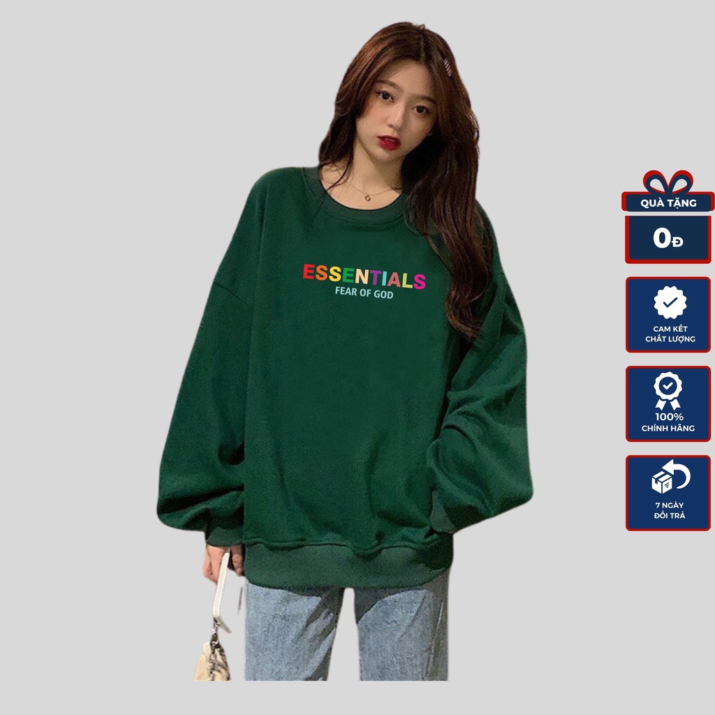 Áo sweater nỉ unisex BEA - áo nỉ bông form rộng in hình essential màu Hotren 2022