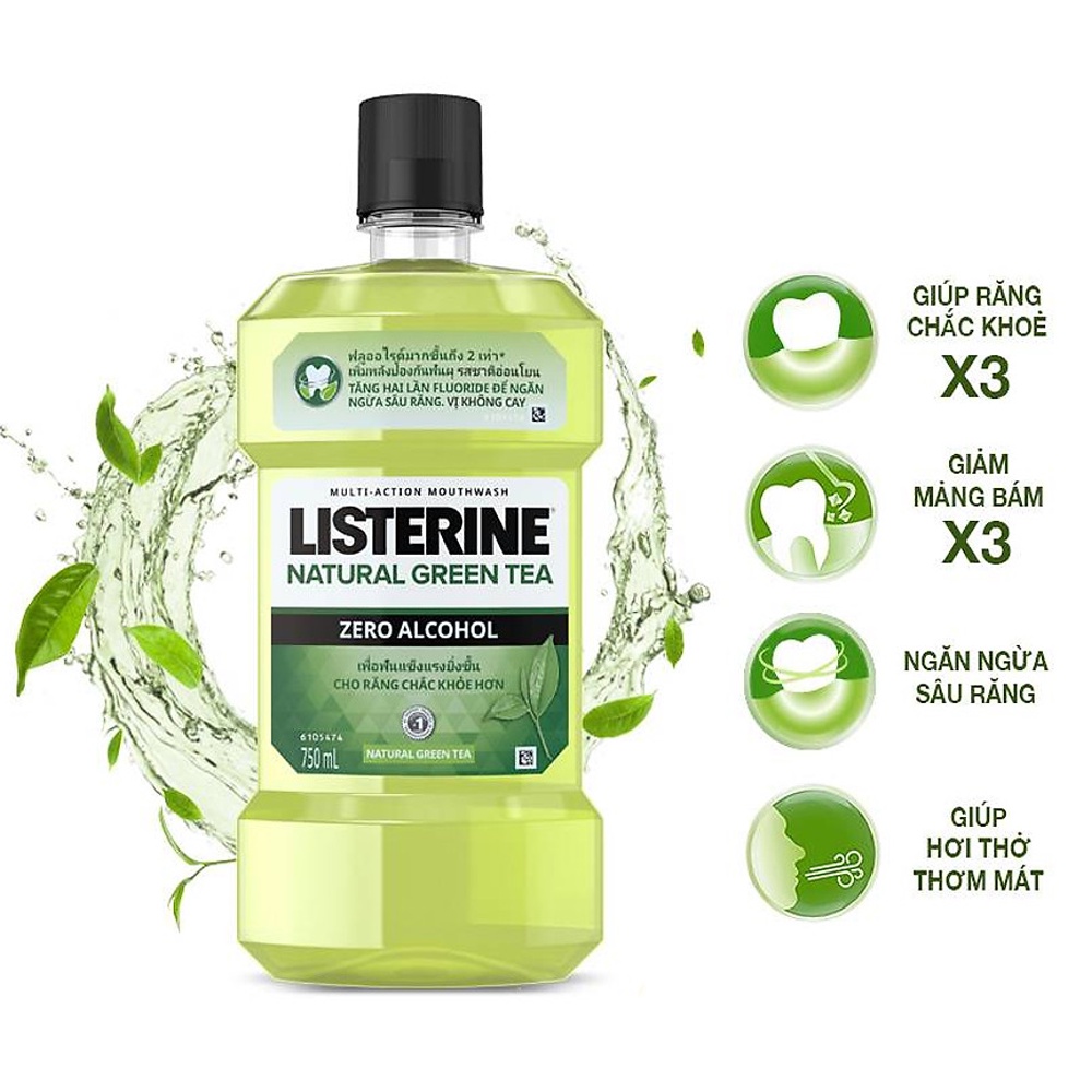 Nước Súc Miệng Trà Xanh Listerine Natural Green Tea Zero Alcohol 250ml-750ml