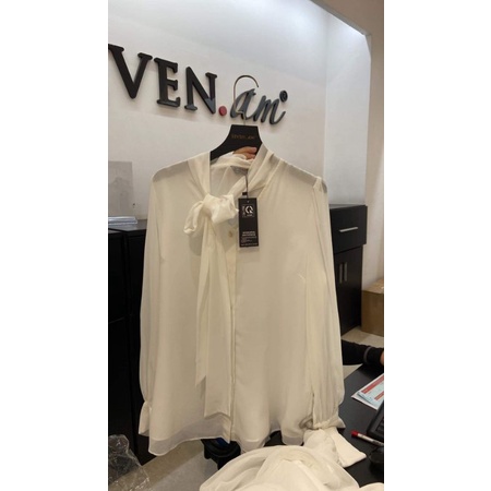 Áo sơ mi phối dây nơ cổ hãng SEVEN.AM sale rẻ