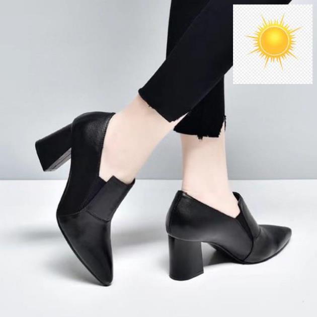 🚴🏇 Giày Bốt Nữ Cao Gót 5 Cm, 7 Cm, Cổ Thấp, Giày Boots Mũi Nhọn, Phong Cách Hàn Quốc Kyan Shoes 🚴🏇