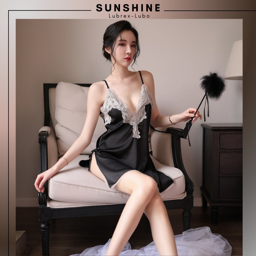 Đầm ngủ lụa satin sexy 2 dây BIGSIZE gợi cảm - Váy ngủ hai dây mỏng mặc nhà quyến rũ  SUNSHINE LUAHOACO