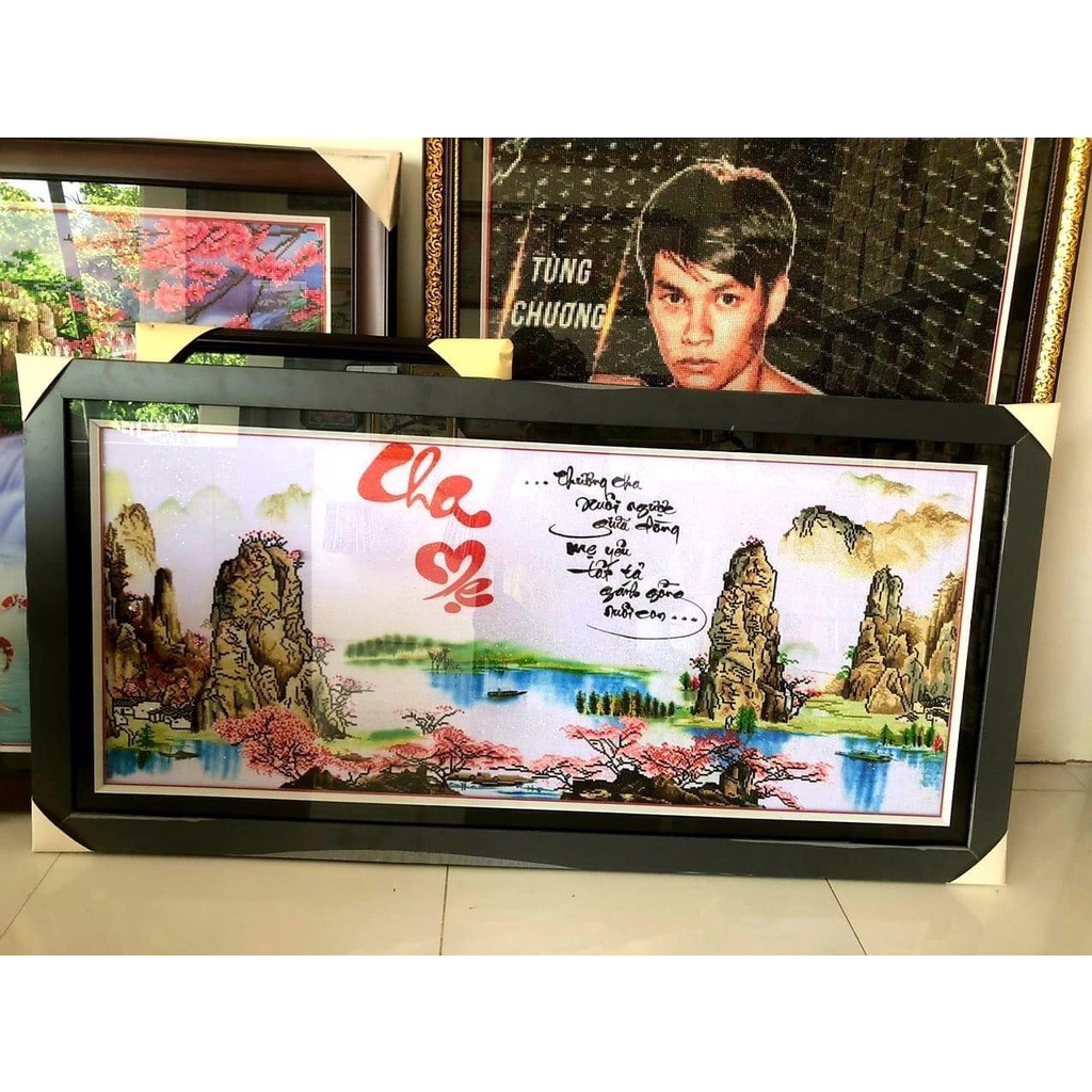 Tranh đính đá Cha Mẹ  LV462 - Tranh thêu LV3456  - tranh chưa làm, chưa khung