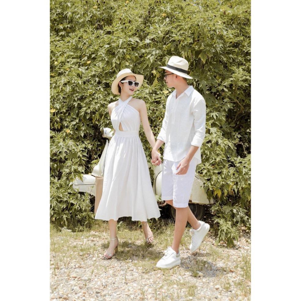 Đồ đôi nam nữ 🎀FREESHIP🎀 Set váy nữ Áo sơ mi nam cặp đôi màu trắng Hàn Quốc thiết kế cao cấp VSM COUPLE AV11