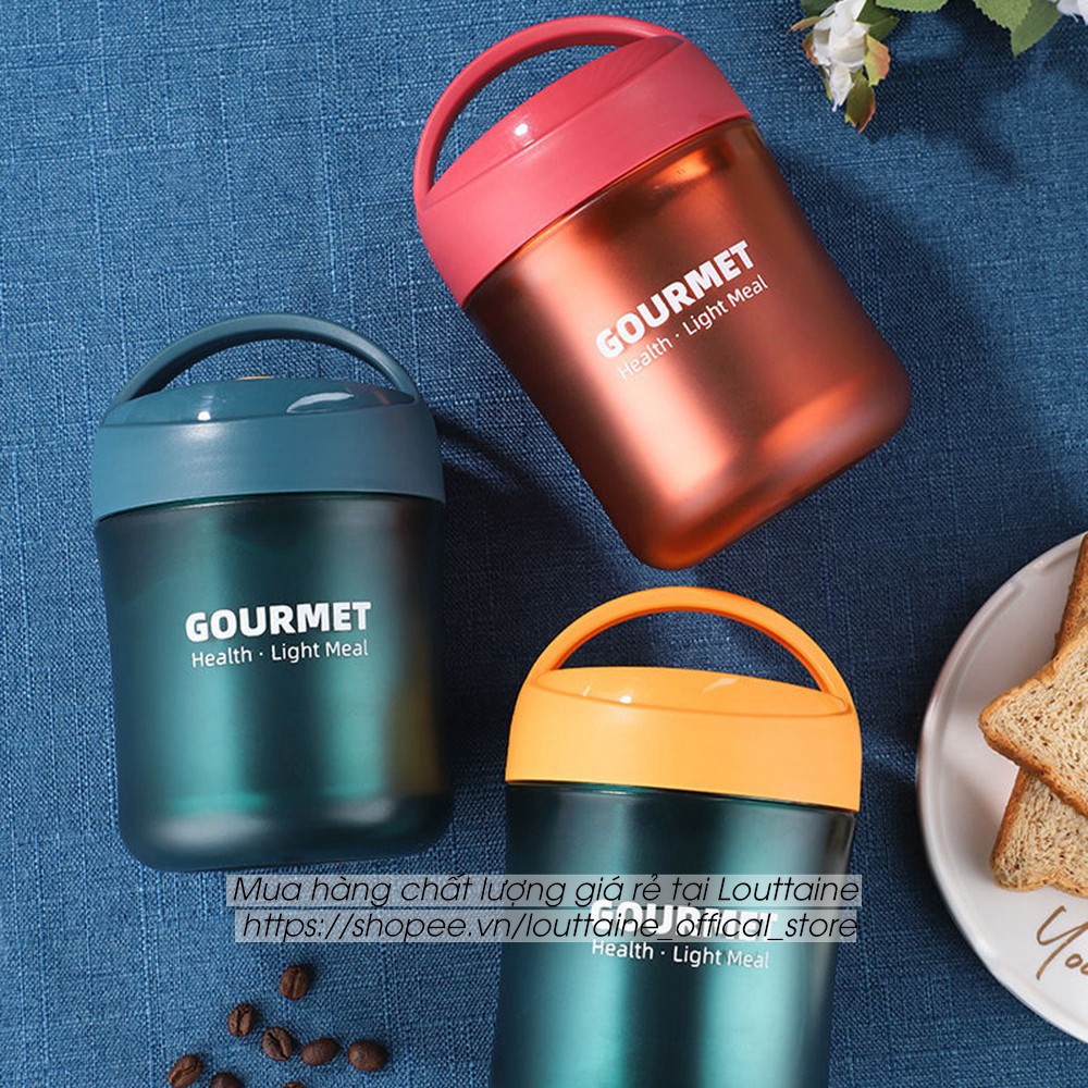 Bình ủ cháo cho bé GOURMET inox, 2 lớp, dung tích 500ml kèm muỗng, Hộp đựng thức ăn đựng cơm văn phòng tiện lợi | BigBuy360 - bigbuy360.vn