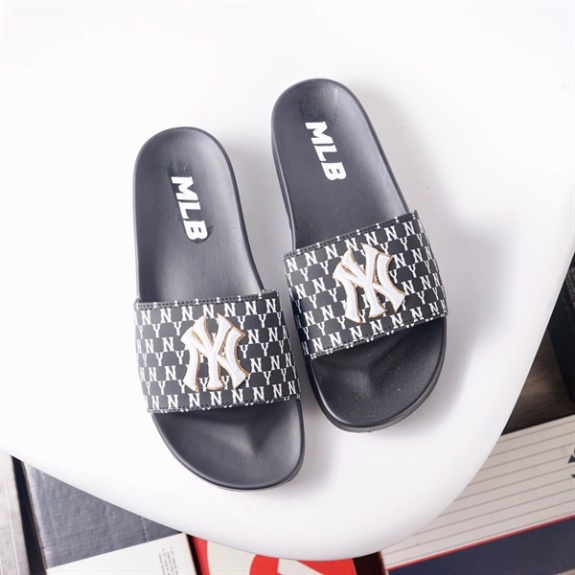 Dép Mlb quai ngang thêu, unisex, mang êm chân, đế bền, phù hợp mang đi học đi chơi đi dạo, đế chống thấm