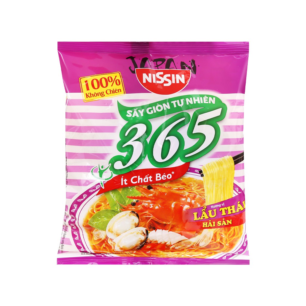 Combo 10 gói Mì không chiên Nissin 365 hương vị lẩu Thái hải sản