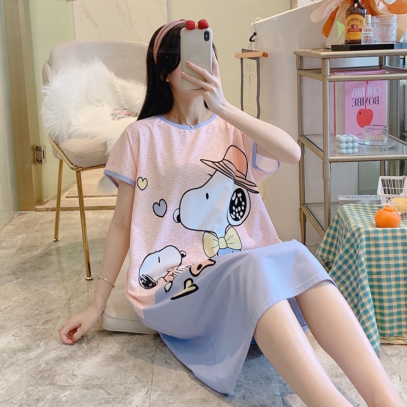 Váy Xuông Cộc Tay Đầm Ngủ Dáng Suông Chất Cotton Mềm Mát Họa Tiết Hoạt Hình Ngộ Nghĩnh Dễ Thương Siêu Đẹp-AN51-Nabi.vn -