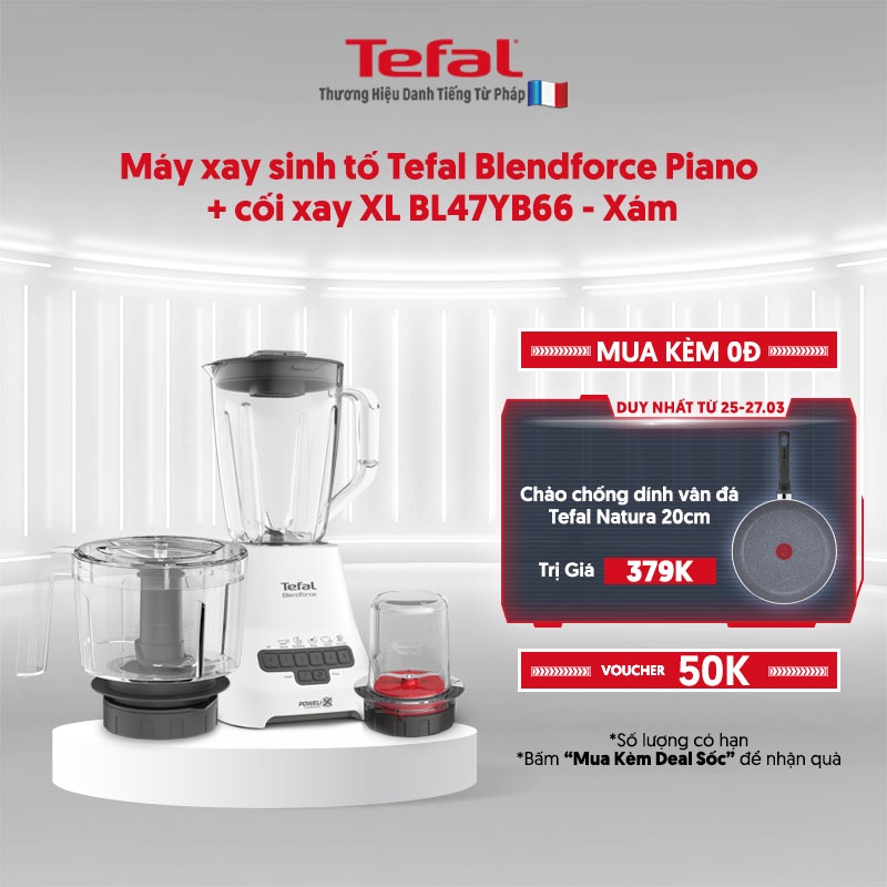 [Mã ELTEFALWL5 giảm 10% đơn 500K] Máy xay sinh tố Tefal Blendforce Piano + cối xay XL BL47YB66 - Xám