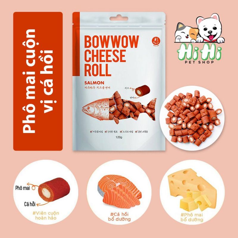 Snack bánh thưởng cho chó vị cá hồi - phô mai cuộn - Bow Wow Cheese Roll Salmon - 120g