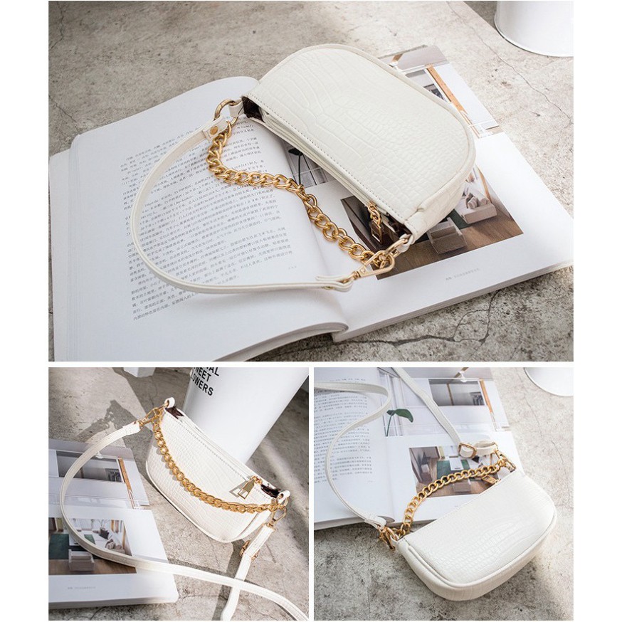 Túi đeo chéo, túi kẹp nách vân cá sấu phối xích vàng thời trang Hàn Quốc KN04 - Chjp Xjnh | BigBuy360 - bigbuy360.vn