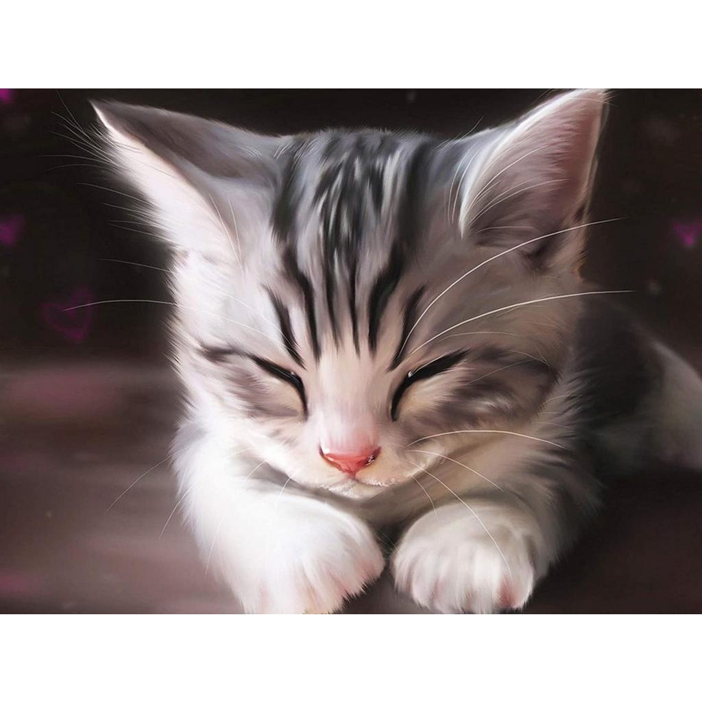 Bộ tranh đính đá 40×30cm tự làm hình chú mèo xinh xắn dùng cho trang trí nhà cửa