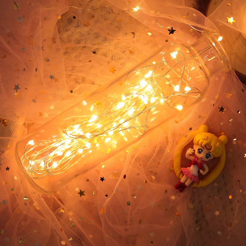 Đèn Led đom đóm Fairy Light - 5 mét - Vàng Nắng - Dùng pin tròn (Tặng pin)