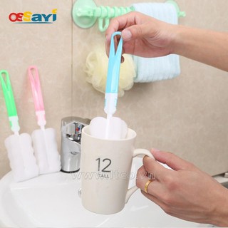 Dụng cụ cọ rửa chai lọ, bình sữa mút xốp (màu xanh,trắng)