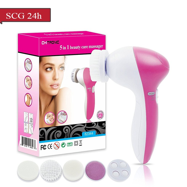 Máy Massage Và Rửa Mặt Đa Chức Năng Cầm Tay Mini 5 In 1 Beauty, làm sạch sâu, massge thư giãn giúp da căng bóng mịn màng