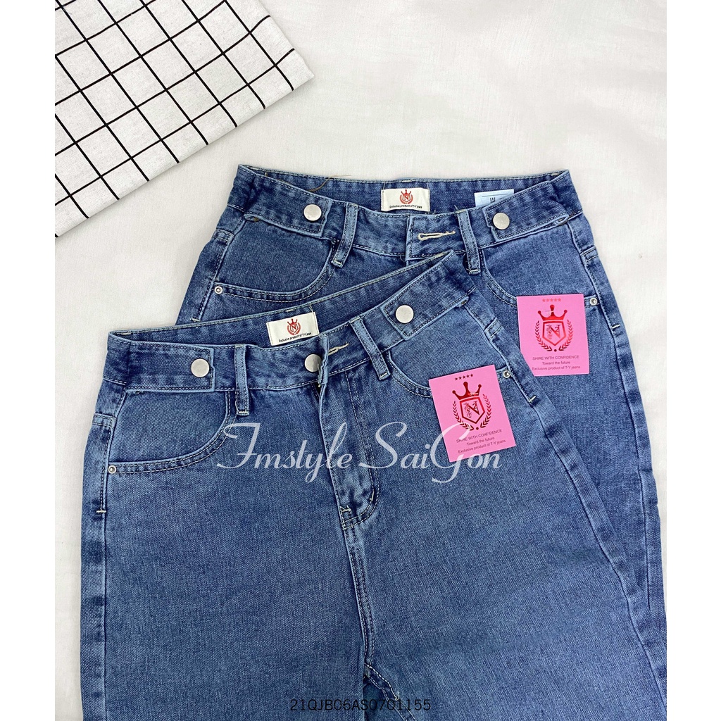 Quần jean baggy nữ trơn lai phối dây nút, quần bò lưng cao ulzzang thời trang nữ VM STYLE 21QJB06AS0701