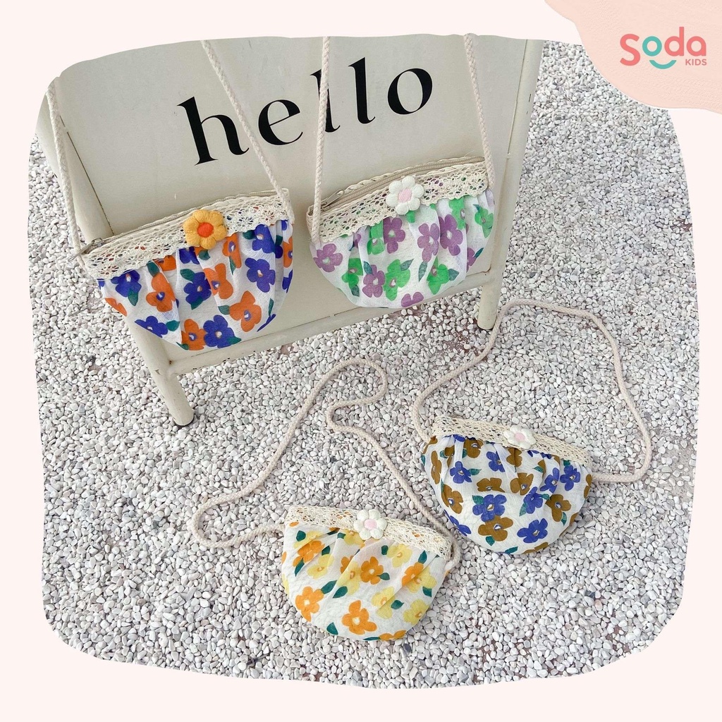 Túi vải đeo chéo cho bé SODA KIDS hoạ tiết hoa nhí summer phong cách Hàn Quốc, dây đeo có thể điều chỉnh