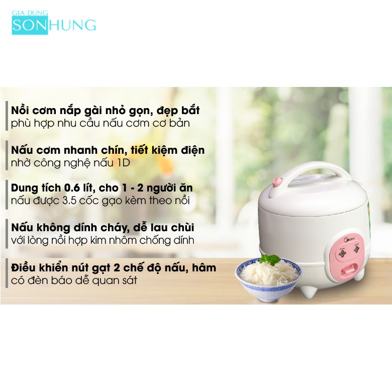 NỒI CƠM ĐIỆN MIDEA MR-CM06SA DUNG TÍCH 0.6 LÍT[BẢO HÀNH CHÍNH HÃNG 1 NĂM]