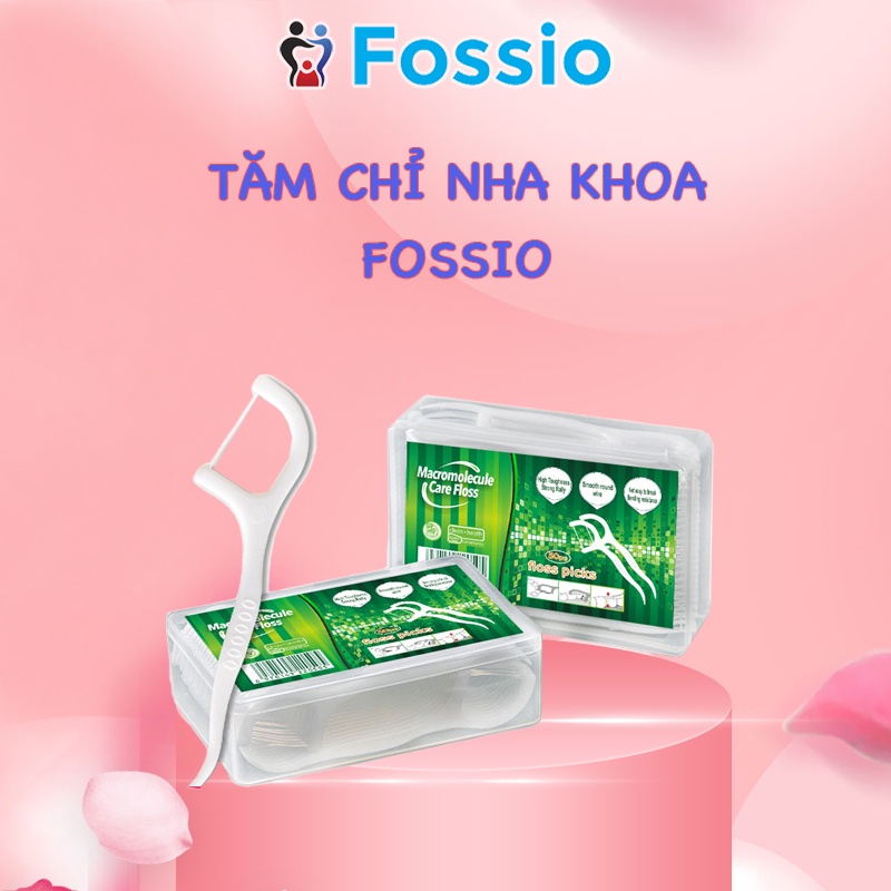 Tăm Chỉ Nha Khoa FOSSIO Hộp 50 Cây, Sợi Chỉ Mỏng - Bền, Đầu Tăm Nhỏ Giúp Dễ Dàng Làm Sạch Kẽ Răng