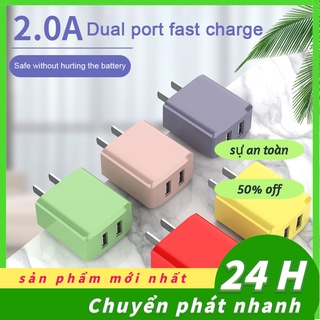 Củ sạc hai cổng usb 2.0a 5v màu macaron dành cho iphone / android / type c