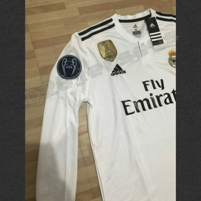 Áo Thun Tay Dài Real Madrid Jersey 2018 / 2019 Chính Hãng + Miếng Dán Wcc 2017