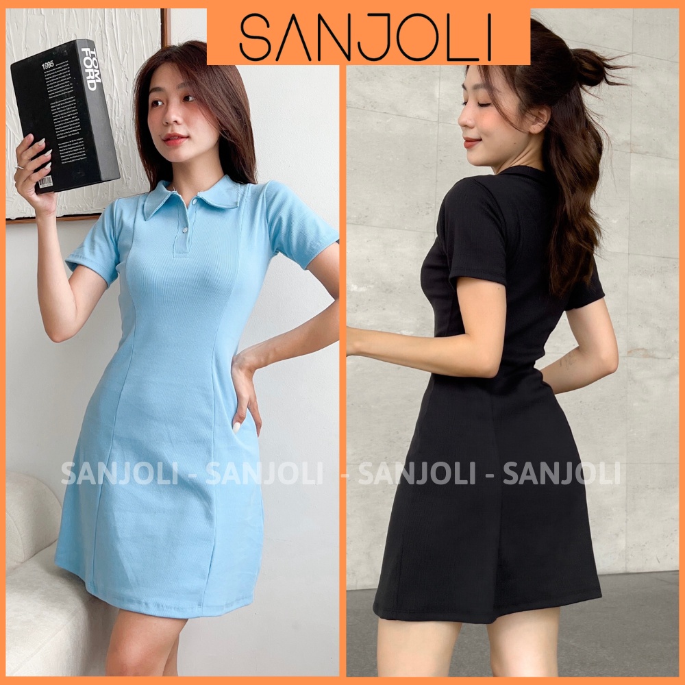 Váy Polo Nữ SANJOLI Đầm Body Chất Thun Gân Thiết Kế Ôm Eo Dáng Xòe Tay Ngắn Đi Dự Tiệc, Đi Chơi VD081