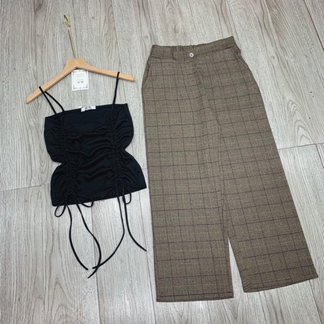Set quần kẻ áo dây rút