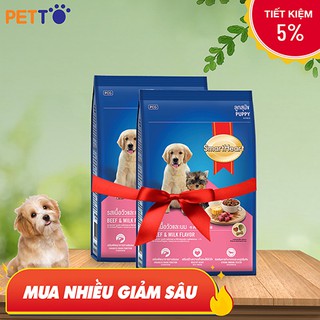 Combo 2 gói Thức ăn hạt cho chó con SmartHeart Puppy vị bò và sữa – 500GRAM