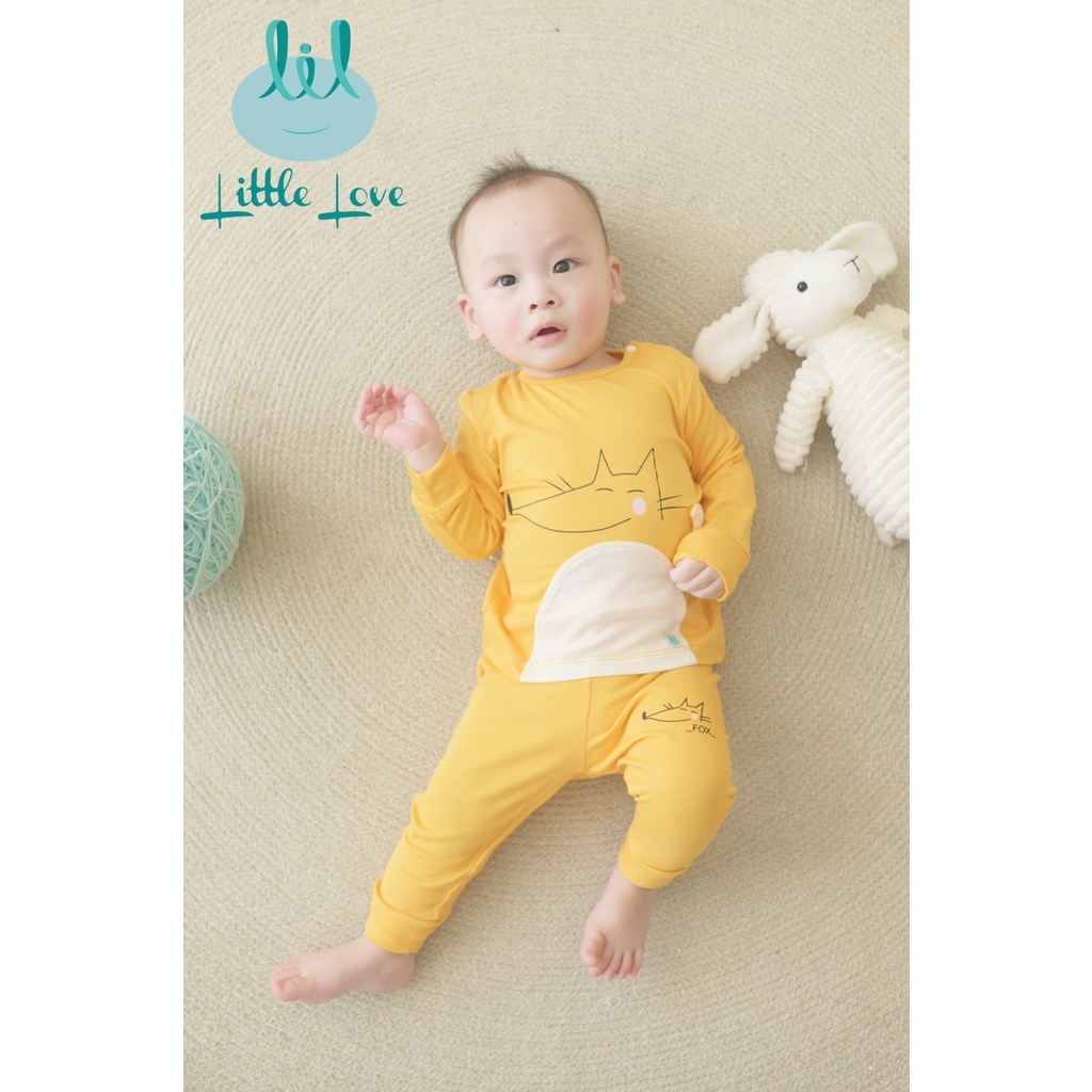 Bộ dài tay cài vai vải tăm hình thú ngộ nghĩnh cho bé