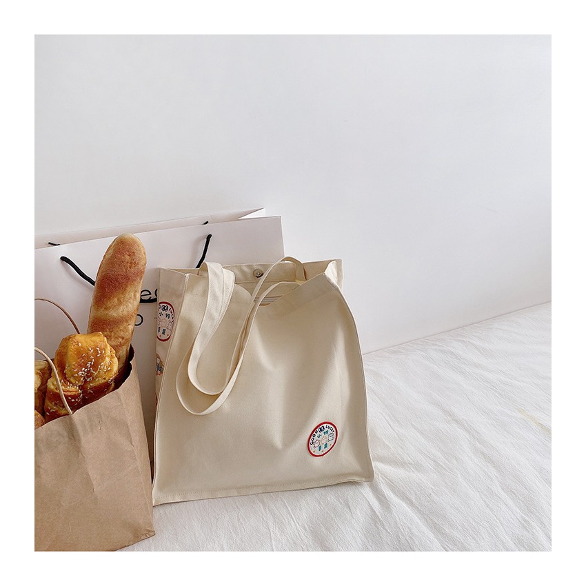 ẢNH THẬT Túi tote túi vải canvas dáng vuông be và trắng