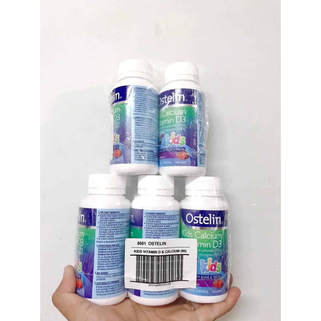 Kẹo ngậm nhai hỗ trợ canxi và vitamin D3 Ostelin Kids Calcium & Vitamin D3 dành cho trẻ em hộp 90 viên