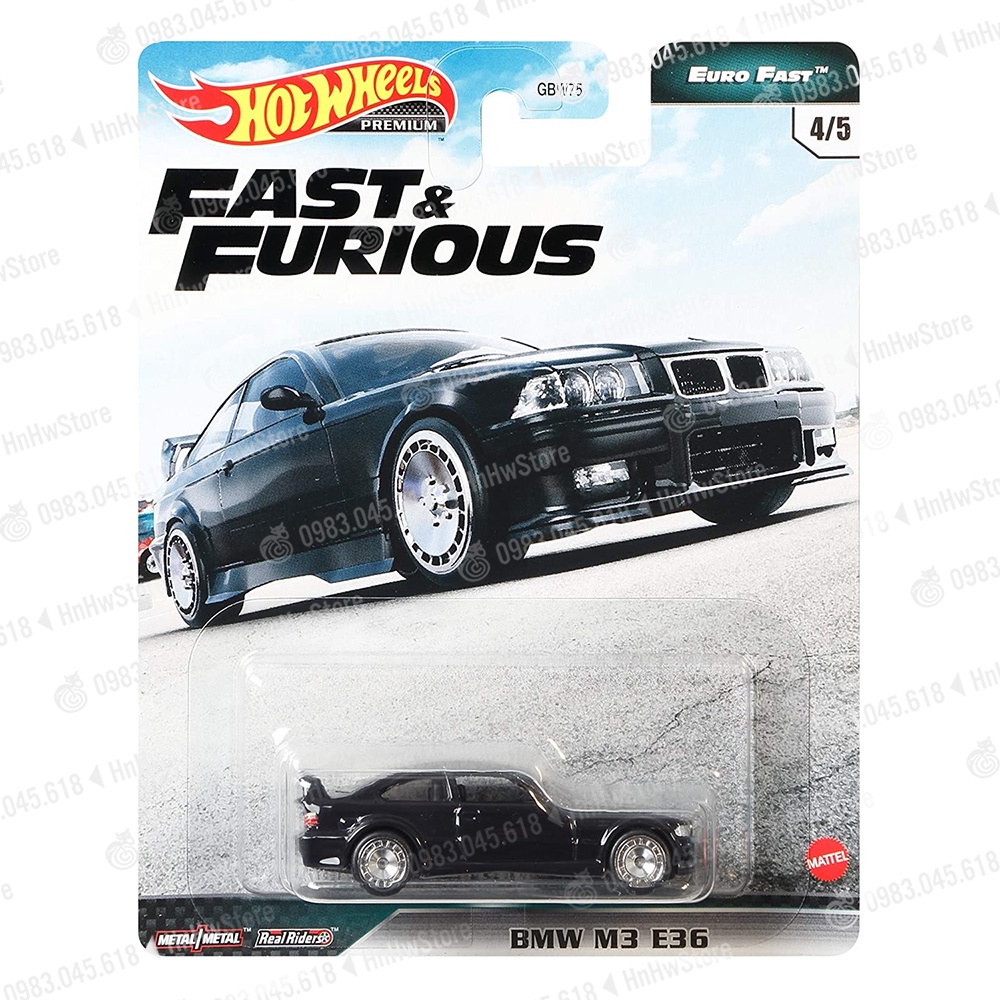Xe Hot Wheels - BMW M3 E36 bánh cao su Hot Wheels Premium Fast & Furious Real Riders xe mô hình ô tô