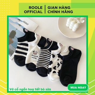 Tất bò sữa ngắn cổ ulzzang (100% cotton) họa tiết bò sữa đáng yêu hợp thời trang cho nam và nữ