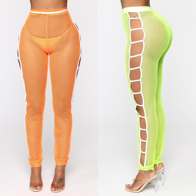 Quần legging dài lưng cao phối lưới xuyên thấu quyến rũ cho nữ
