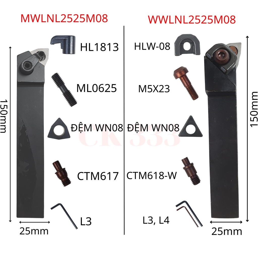 CÁN DAO TIỆN TRÁI CNC 16 20 25 MWLNL1616H08 MWLNL2020K08 MWLNL2525M08 TIỆN GÓC 95 ĐỘ LẮP MẢNH WN08