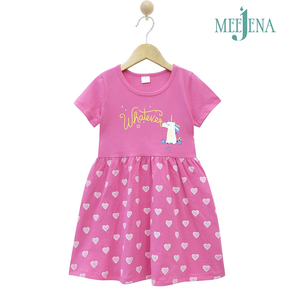 Đầm Bé Gái Tay Ngắn Tùng Xòe In Trái Tim 11-38 kg MEEJENA 100% COTTON 4C - 1488