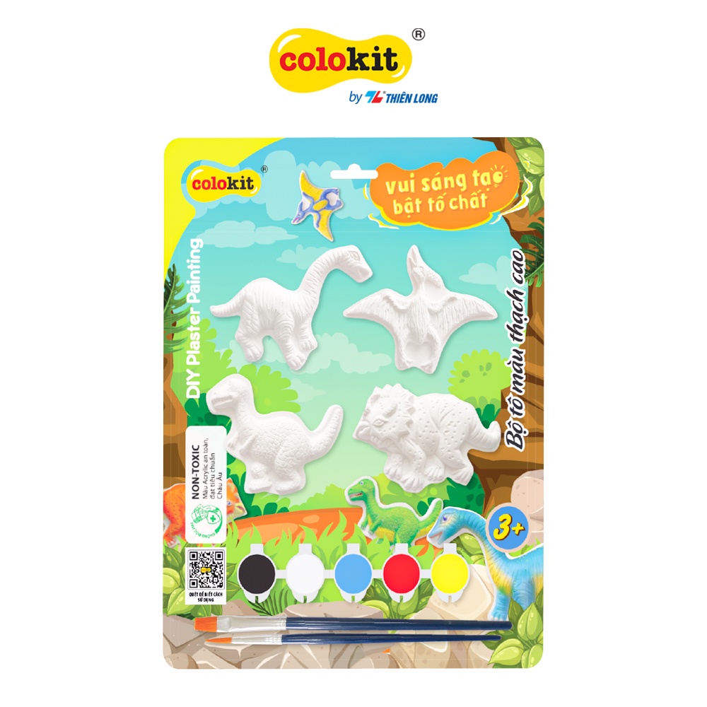 Bộ đồ chơ DIY tô tượng Thế Giới khủng Long Thiên Long Colokit KIT-C028- Gồm 1 bộ màu nước 6 màu kèm cọ và các hình tô