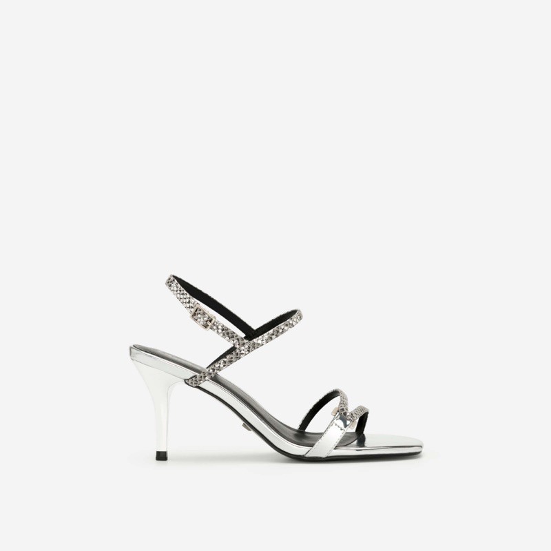 SP MỚI - Giày Sandal Cao Gót Vân Da Rắn Metallic Vascara - SDN 0644 - Màu Bạc