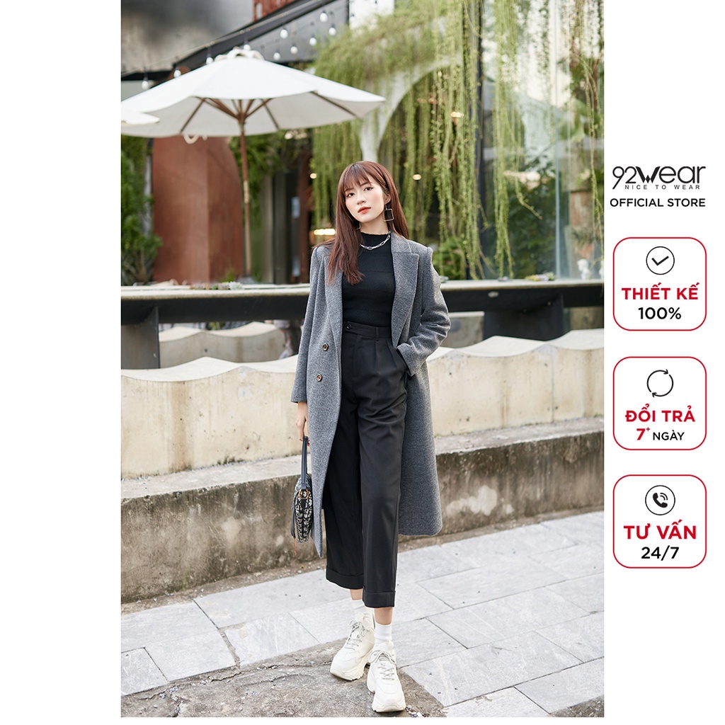Áo khoác dạ nữ dáng dài 92WEAR, thiết kế thời thượng, tôn dáng, chất liệu dạ cao cấp KDA1739 | BigBuy360 - bigbuy360.vn
