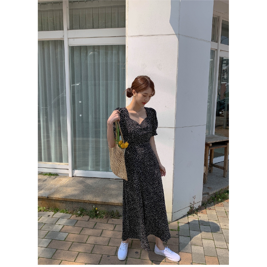 Đầm Maxi Tay Ngắn Cổ Vuông Chất Chiffon Phong Cách Hàn Quốc | BigBuy360 - bigbuy360.vn