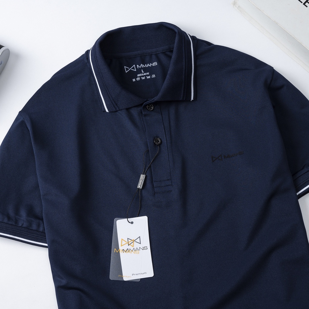 Áo polo MMANS màu xanh than phối viền đơn giản tinh tế chất vải poly cao cấp co giãn 4 chiều không nhăn nhàu