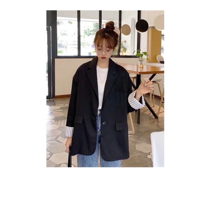 Áo blazer trơn tay kẻ
