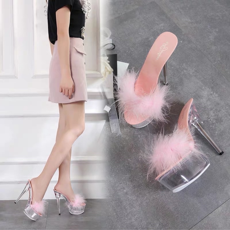 Sục Cao Gót Trong 15CM Đính Lông