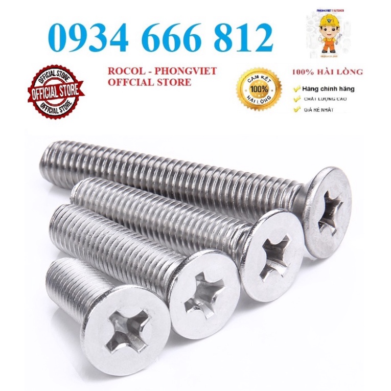 Set 50 cái và 10 cái M5 vít pake đầu bằng thân bulong inox304 M5, M5x10, M5x12, M5x16, M5x20......