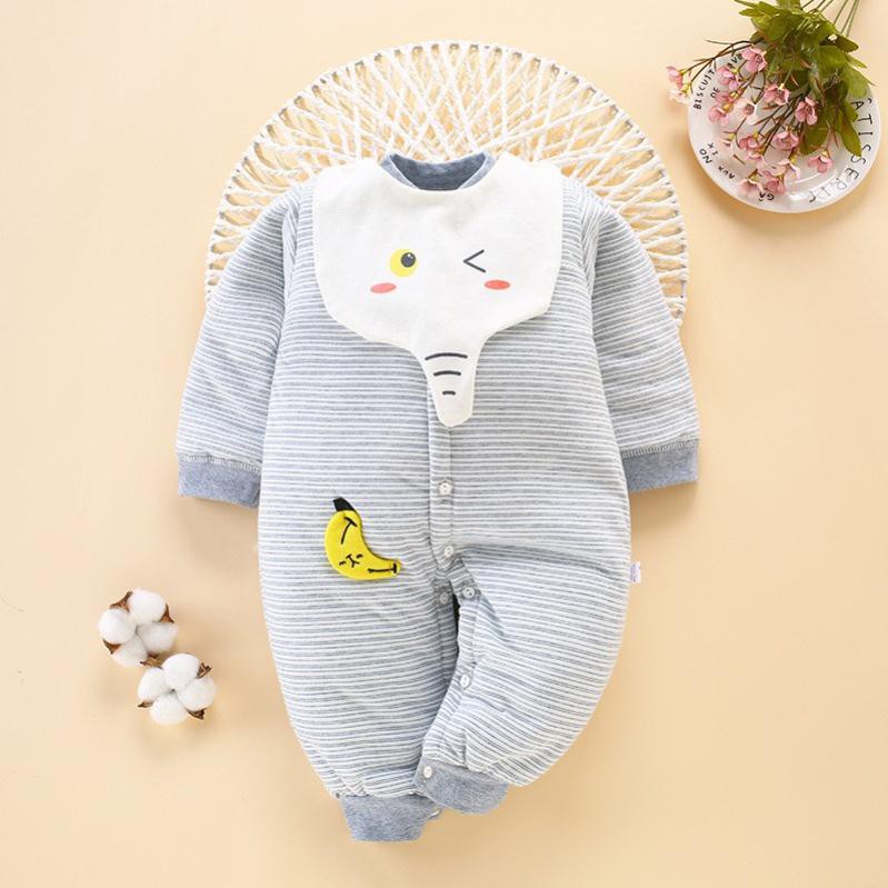 Quần áo trẻ em mùa đông Bộ body cotton trần bông có yếm tháo rời cho bé nam nữ