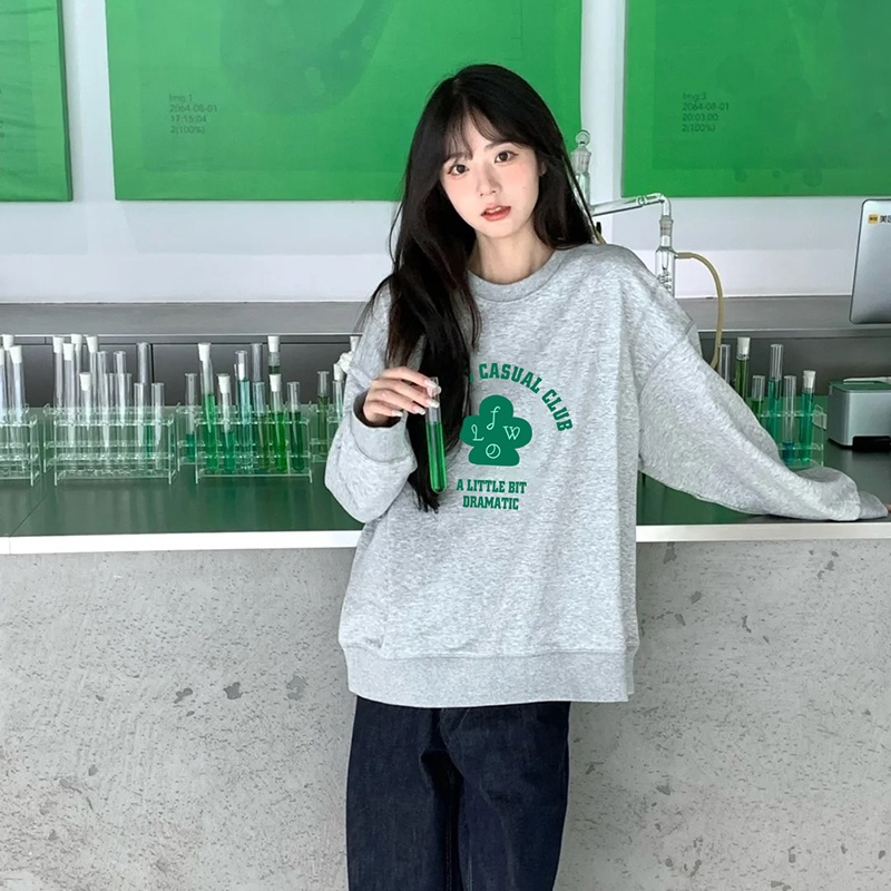 NRVP Áo Thun Nữ Dài Tay Dáng Rộng In Hình Phong Cách Hàn Quốc Mới